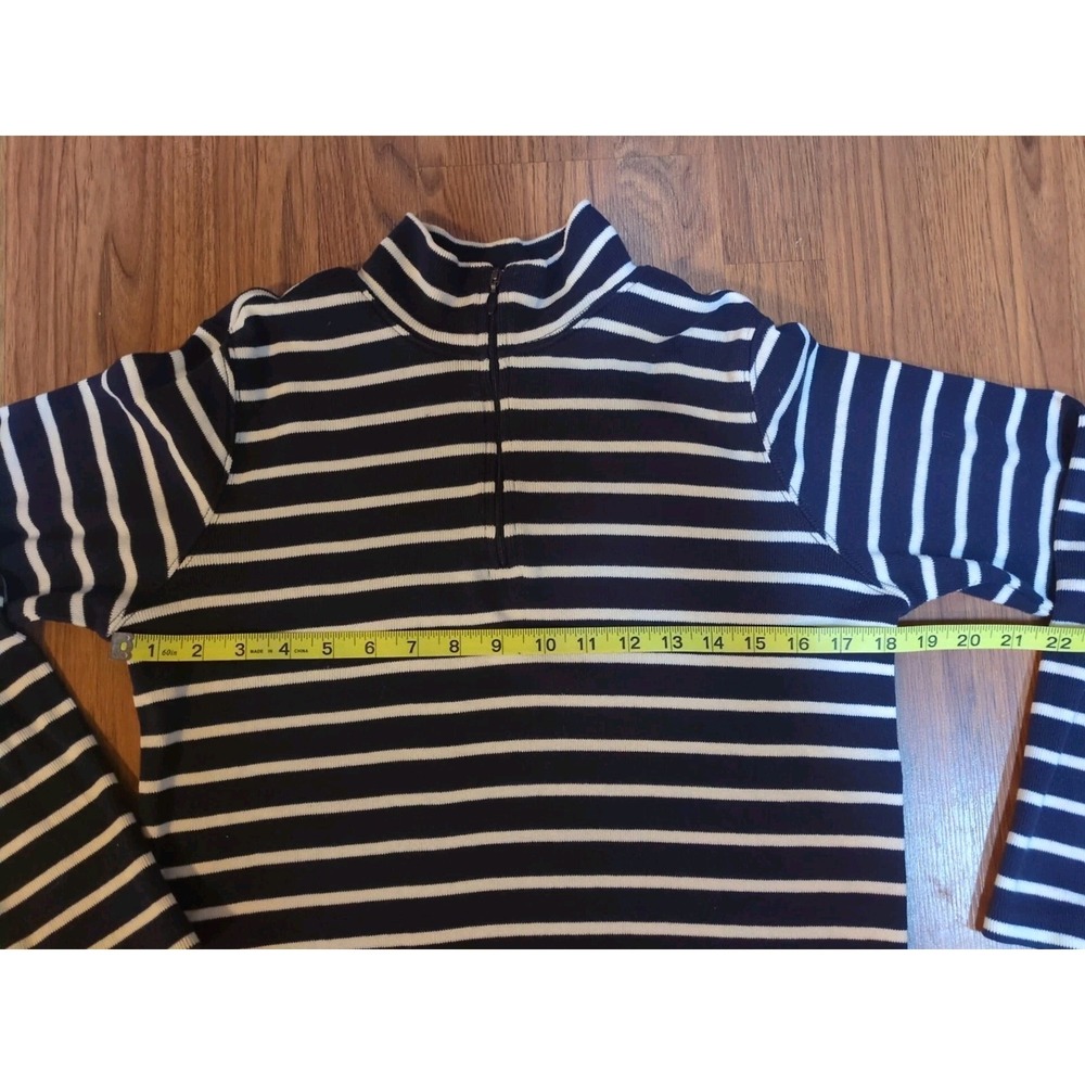 LL Bean AZ M Preppy 100% Cotton Knit Quarter Zip Pullover 🔵 Striped 🤍 Nautical - Picture 6 of 9